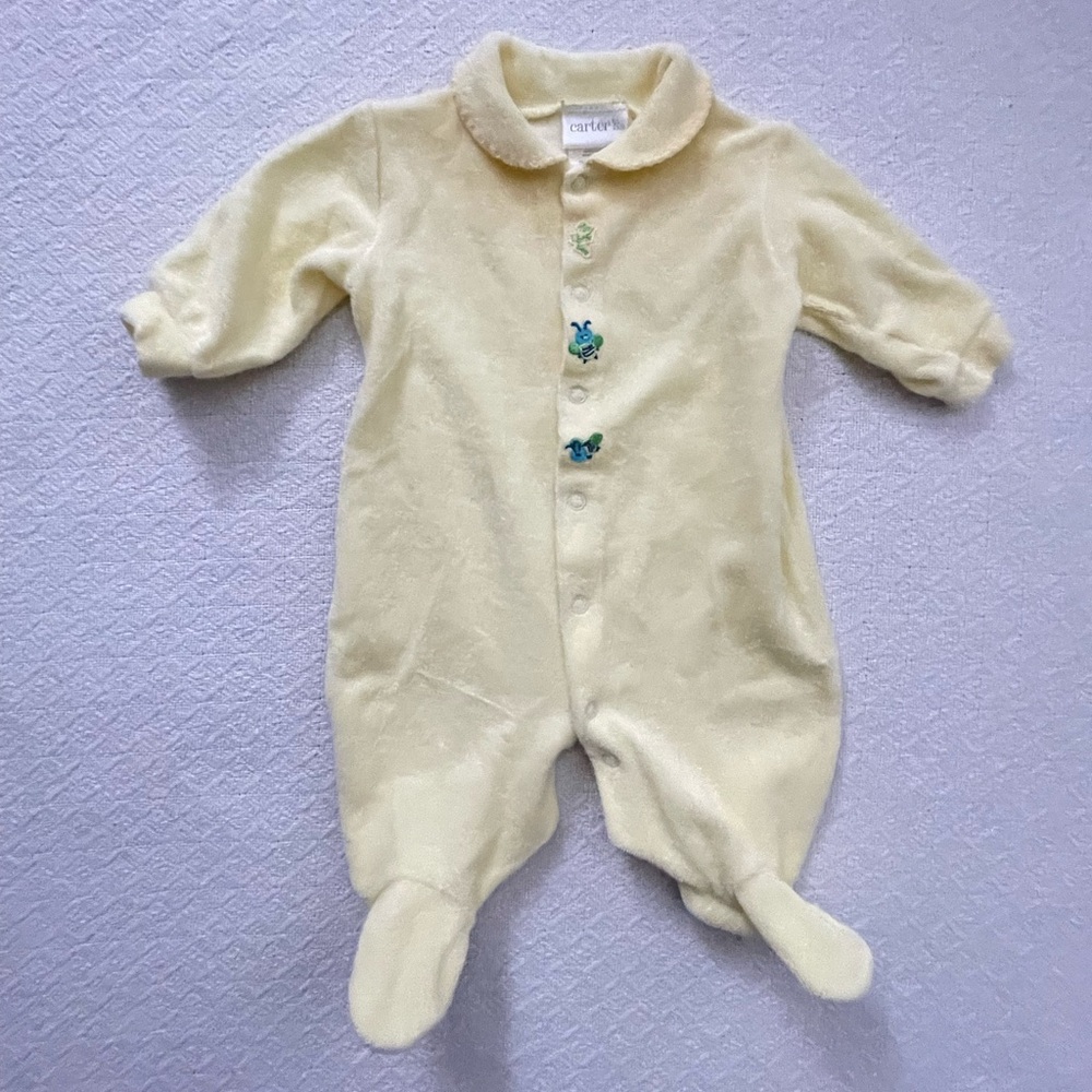 Carter's VTG Embroidered Tiny Little Bee Button Terrycloth Footie